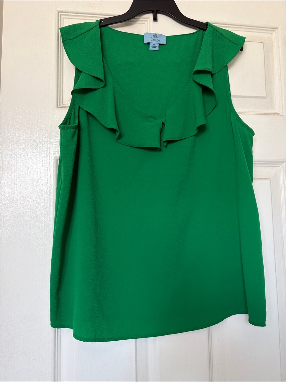 CeCe Green Ruffle V-Neck Sleeveless Top